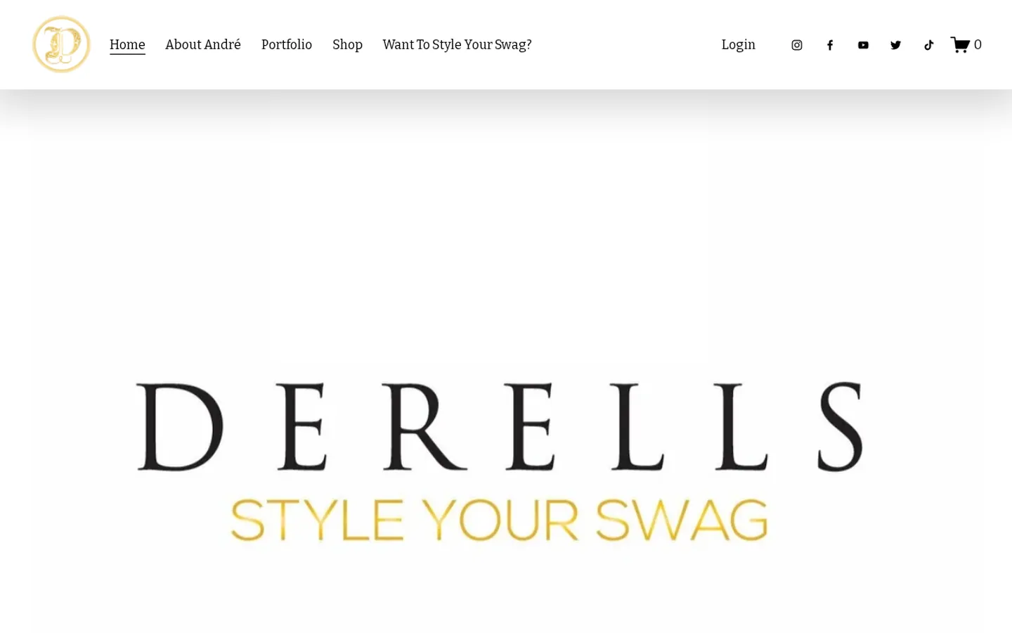 Style Your Swag homepage for Derells featuring the brand navigation and homepage identity.